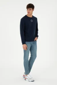 US Polo Assn. Men Regular Fit Crew Neck Navy Blue Sweatshirt - Image 4