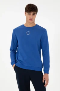 US Polo Assn. Men Regular Fit Crew Neck Saks Blue Sweatshirt
