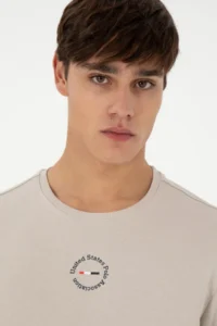 US Polo Assn. Men Regular Fit Crew Neck Stone Sweatshirt - Image 2