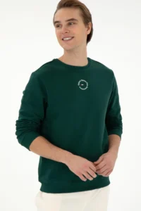 US Polo Assn. Men Regular Fit Crew Neck Dark Green Sweatshirt - Image 3