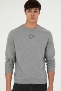 US Polo Assn. Men Regular Fit Crew Neck Gray Melanj Sweatshirt - Image 3