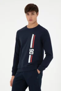 US Polo Assn. Men Regular Fit Crew Neck Navy Blue Sweatshirt