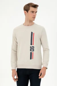 US Polo Assn. Men Regular Fit Crew Neck Stone Sweatshirt
