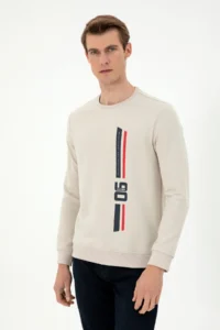 US Polo Assn. Men Regular Fit Crew Neck Stone Sweatshirt - Image 3