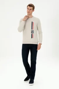 US Polo Assn. Men Regular Fit Crew Neck Stone Sweatshirt - Image 4