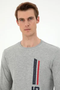 US Polo Assn. Men Regular Fit Crew Neck Gray Melanj Sweatshirt - Image 2