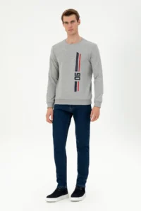 US Polo Assn. Men Regular Fit Crew Neck Gray Melanj Sweatshirt - Image 4