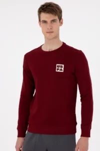 US Polo Assn. Men Regular Fit Crew Neck Burgundy Sweatshirt - Image 3