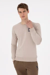 US Polo Assn. Men Regular Fit Crew Neck Stone Sweatshirt