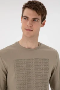 US Polo Assn. Men Regular Fit Crew Neck Light Khaki Sweatshirt - Image 2