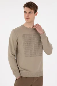 US Polo Assn. Men Regular Fit Crew Neck Light Khaki Sweatshirt - Image 3