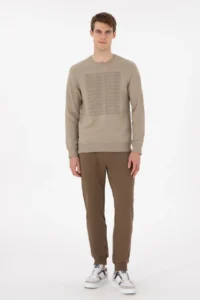 US Polo Assn. Men Regular Fit Crew Neck Light Khaki Sweatshirt - Image 4