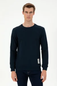 US Polo Assn. Men Regular Fit Crew Neck Navy Blue Sweatshirt