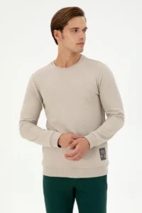 US Polo Assn. Men Regular Fit Crew Neck Stone Sweatshirt