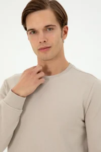 US Polo Assn. Men Regular Fit Crew Neck Stone Sweatshirt - Image 2
