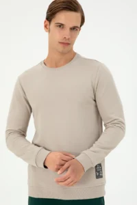 US Polo Assn. Men Regular Fit Crew Neck Stone Sweatshirt - Image 3