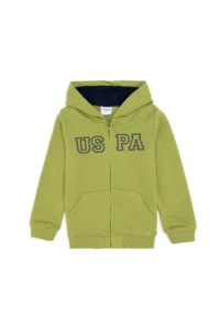 US Polo Assn. Boys' Zippered Hooded Basic Pistachio Green Sweatshirt - Image 3