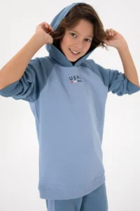 US Polo Assn. Boys' Light Blue Hooded Sweatshirt