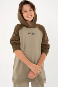 US Polo Assn. Boys' Light Khaki Hooded Sweatshirt - Image 2