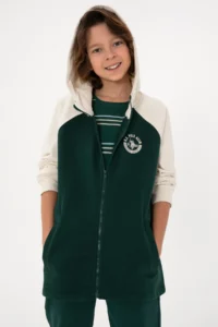 US Polo Assn. Boys' Zippered Hooded Dark Green Sweatshirt
