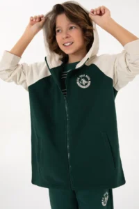 US Polo Assn. Boys' Zippered Hooded Dark Green Sweatshirt - Image 2