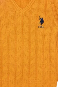 US Polo Assn. Boys' Mustard Basic V-Neck Sweater - Image 3