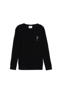 US Polo Assn. Boys' Black Crew Neck Basic Sweater