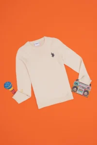 US Polo Assn. Girls' Cream Crew Neck Basic Sweater - Image 3