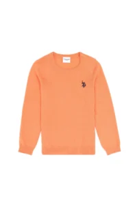 US Polo Assn. Girls' Salmon Melanj Crew Neck Basic Sweater - Image 3