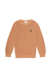 US Polo Assn. Girls' Camel Crew Neck Basic Sweater - Image 3