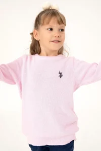 US Polo Assn. Girls' Pink Crew Neck Basic Sweater - Image 2