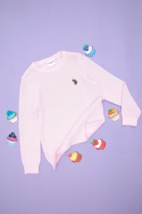 US Polo Assn. Girls' Pink Crew Neck Basic Sweater - Image 3