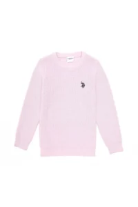 US Polo Assn. Girls' Pink Crew Neck Basic Sweater - Image 4
