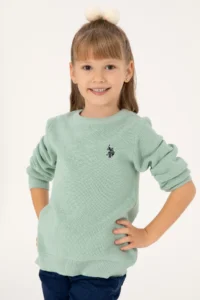 US Polo Assn. Girls' Aqua Green Crew Neck Basic Sweater - Image 2