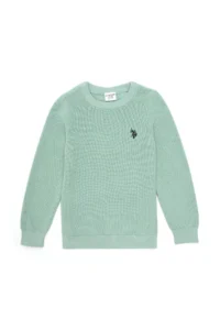 US Polo Assn. Girls' Aqua Green Crew Neck Basic Sweater - Image 3