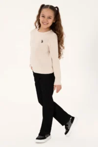 US Polo Assn. Girls' Cream Crew Neck Basic Sweater - Image 2