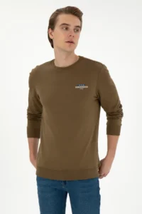 US Polo Assn. Men Regular Fit Crew Neck Khaki Sweatshirt