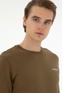 US Polo Assn. Men Regular Fit Crew Neck Khaki Sweatshirt - Image 2