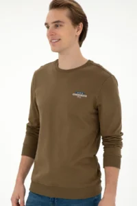 US Polo Assn. Men Regular Fit Crew Neck Khaki Sweatshirt - Image 3