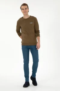 US Polo Assn. Men Regular Fit Crew Neck Khaki Sweatshirt - Image 4