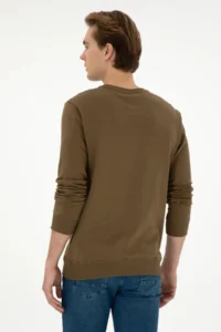 US Polo Assn. Men Regular Fit Crew Neck Khaki Sweatshirt - Image 5