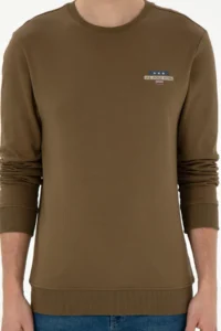 US Polo Assn. Men Regular Fit Crew Neck Khaki Sweatshirt - Image 6