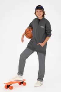 US Polo Assn. Boys' Half Zippered Anthracite Sweatshirt - Image 2