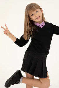 US Polo Assn. Girls' Black V-neck Basic Sweater - Image 2
