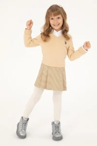 US Polo Assn. Girls' Sand V-neck Basic Sweater