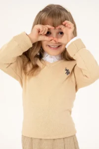 US Polo Assn. Girls' Sand V-neck Basic Sweater - Image 2