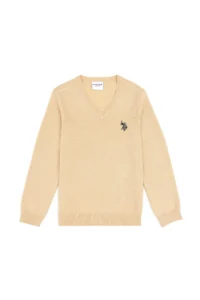 US Polo Assn. Girls' Sand V-neck Basic Sweater - Image 3