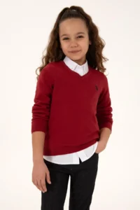 US Polo Assn. Girls' Cherry V-neck Basic Sweater