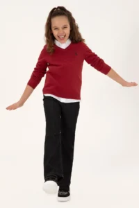 US Polo Assn. Girls' Cherry V-neck Basic Sweater - Image 2