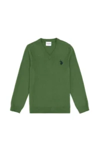 US Polo Assn. Boys' Green Basic V-Neck Sweater